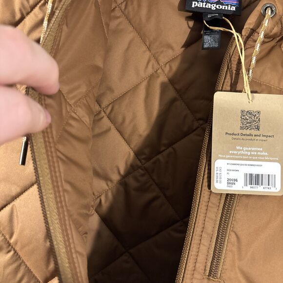 NWT Patagonia Women's XS Diamond Quilted Bomber Hoody Jacket Color Deer Brown - Picture 7 of 10